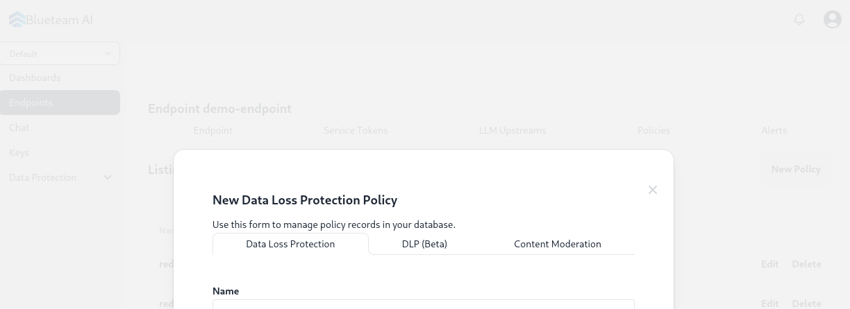 Zero shot classification policies are available under "DLP (Beta)" when creating a new policy